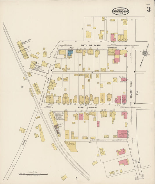 Sanborn Fire Insurance Map from New Windsor, Carroll County, Maryland (1922), Sheet #0003 - Historic Sanborn Fire Insurance Map Print, vintage old map wall art