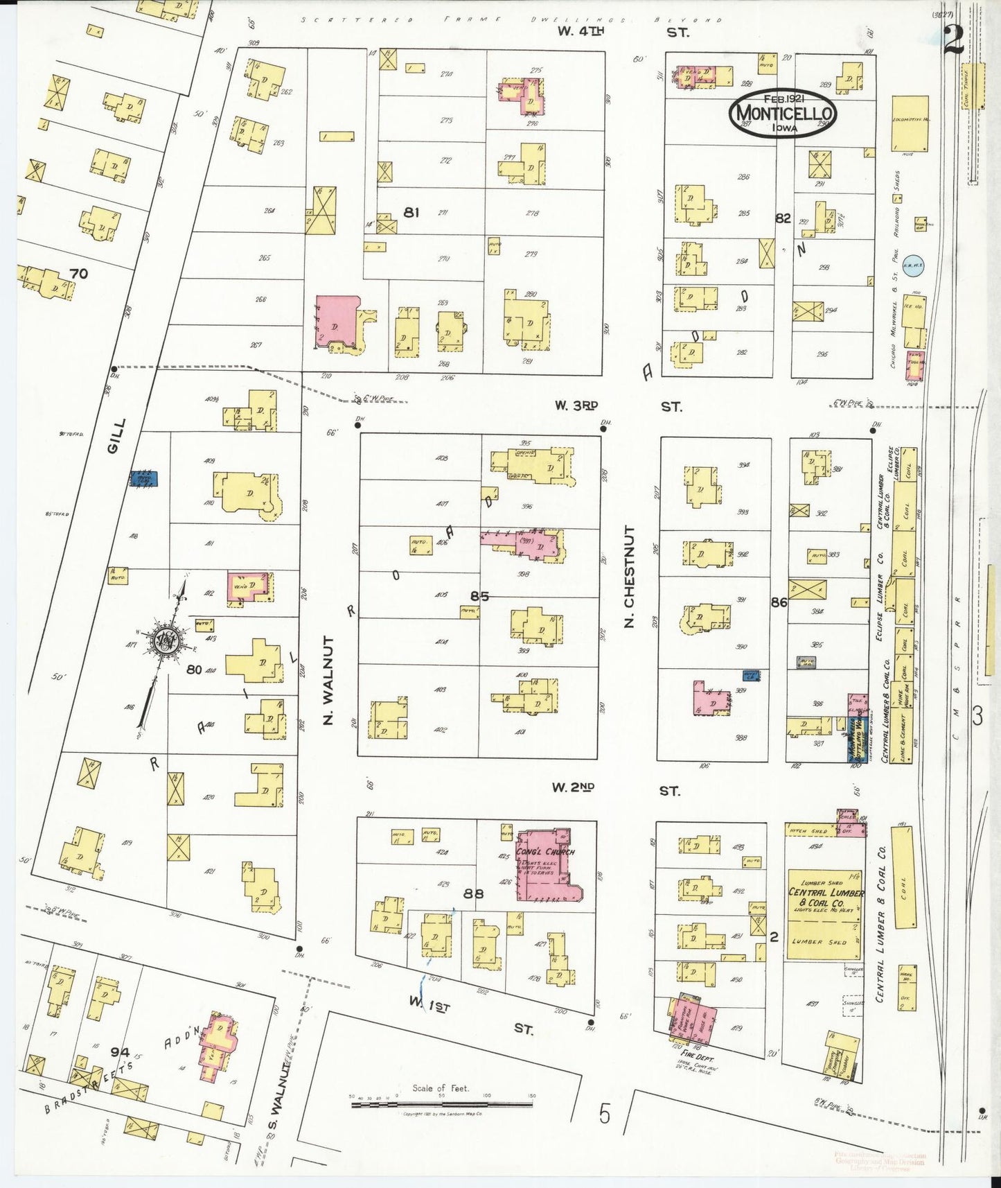 Sanborn Fire Insurance Map from Monticello, Jones County, Iowa (1921), Sheet #0002 - Historic Sanborn Fire Insurance Map Print