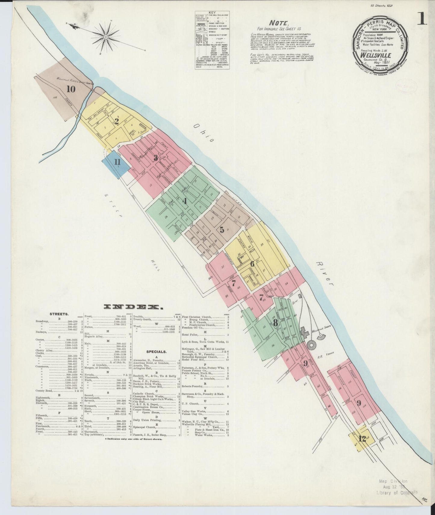 Sanborn Fire Insurance Map from Wellsville, Columbiana County, Ohio (1897), Sheet #0001 - Complete Map Set gallery image, historic Sanborn map, vintage wall art, Ohio Ohio