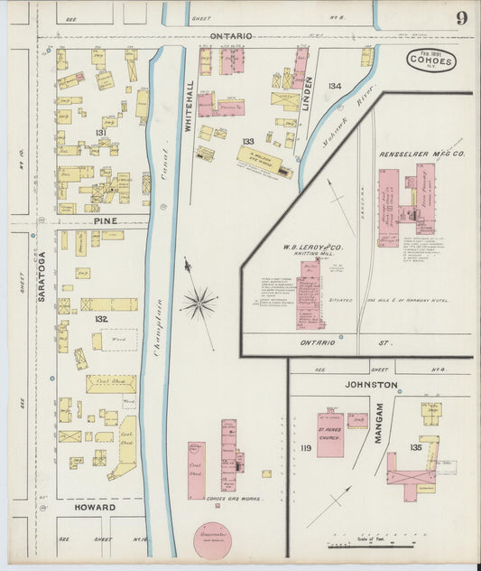Sanborn Fire Insurance Map from Cohoes, Albany County, New York (1891), Sheet #0009 - Historic Sanborn Fire Insurance Map Print, vintage old map wall art, antique decor, genealogy gift, New York New York map