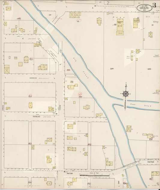 Sanborn Fire Insurance Map from Drain, Douglas County, Oregon (1931), Sheet #0003 - Historic Sanborn Fire Insurance Map Print, vintage old map wall art, antique decor, genealogy gift, Oregon Oregon map