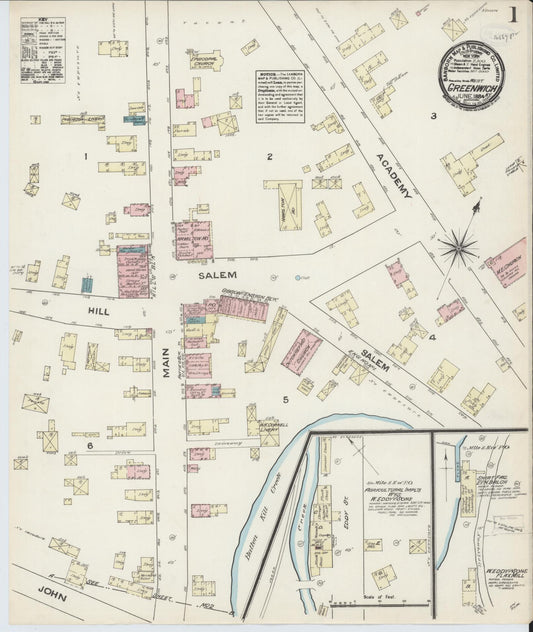 Sanborn Fire Insurance Map from Greenwich, Washington County., New York (1884), Sheet #0001 - Complete Map Set gallery image, historic Sanborn map, vintage wall art, New York New York