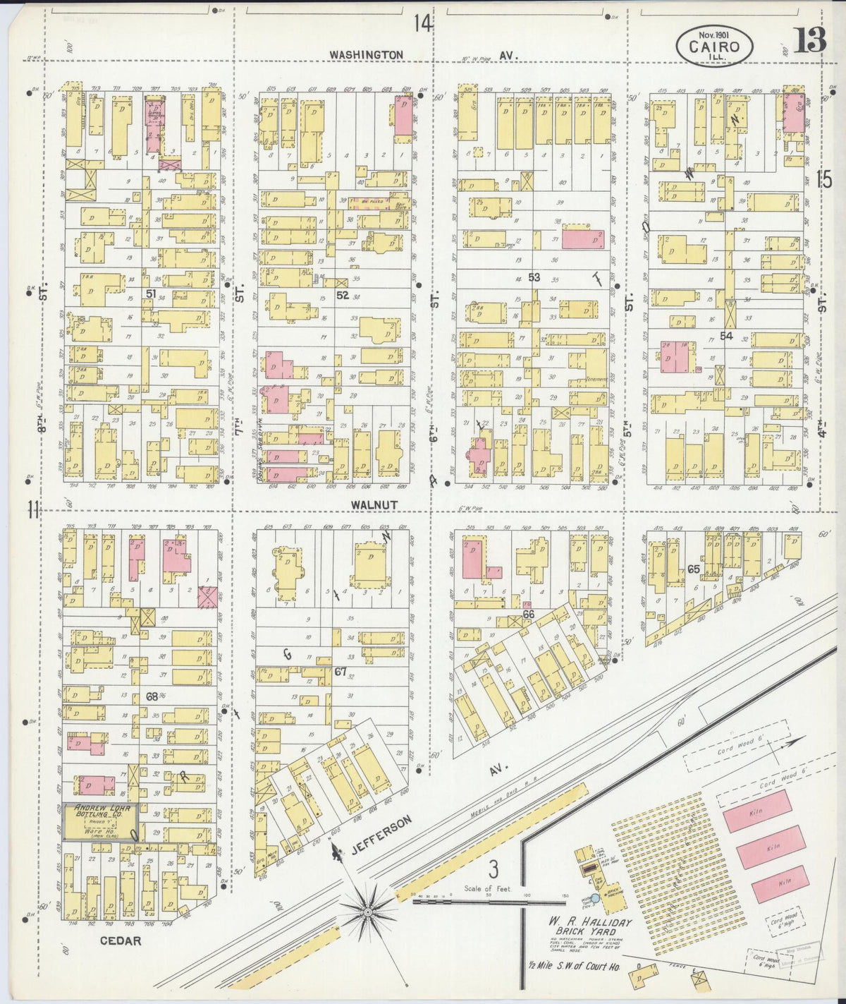 Sanborn Fire Insurance Map from Cairo, Alexander County, Illinois (1901), Sheet #0013 - Historic Sanborn Fire Insurance Map Print, vintage old map wall art, antique decor, genealogy gift, Illinois Illinois map