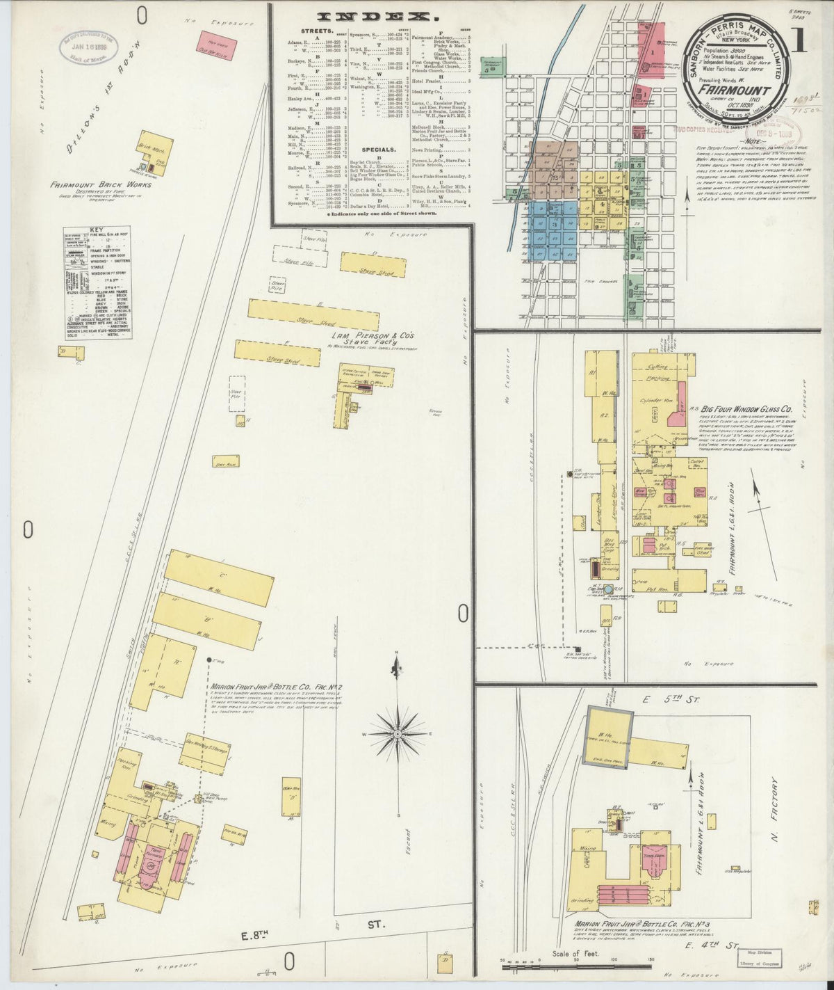 Sanborn Fire Insurance Map from Fairmount, Grant County, Indiana (1898), Sheet #0001 - Historic Sanborn Fire Insurance Map Print, vintage old map wall art, antique decor, genealogy gift, Indiana Indiana map