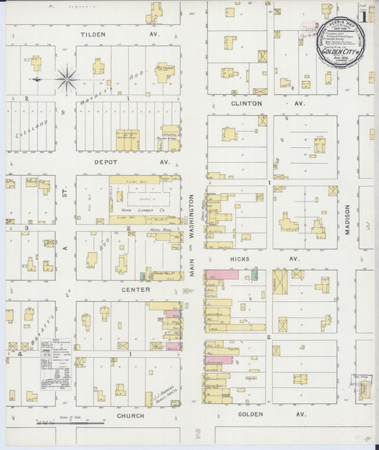 Sanborn Fire Insurance Map from Golden City, Barton County, Missouri (1894), Sheet #0001 - Complete Map Set gallery image, historic Sanborn map, vintage wall art, Missouri Missouri