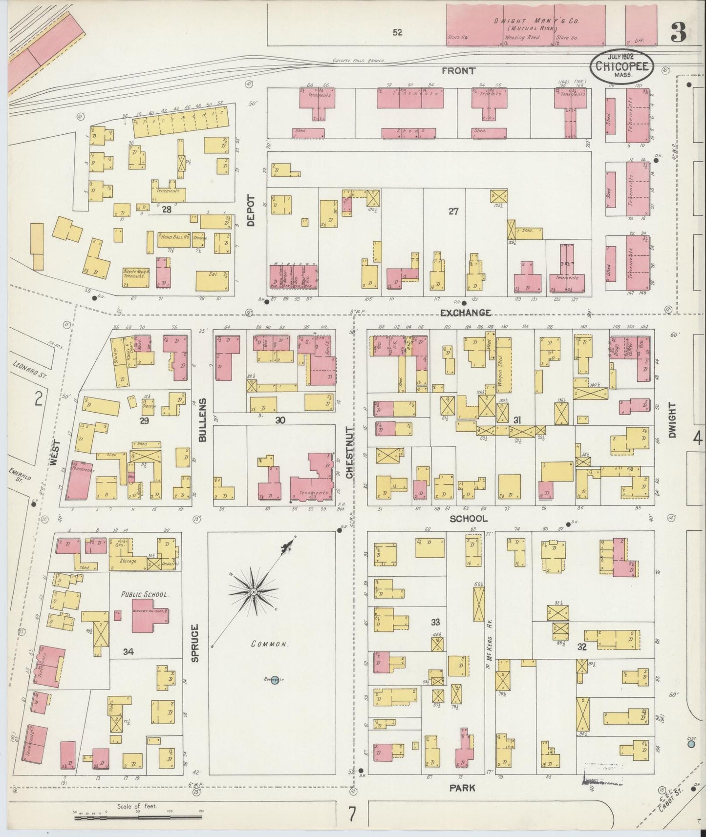 Sanborn Fire Insurance Map from Chicopee, Hampden County, Massachusetts (1902), Sheet #0003 - Complete Map Set gallery image, historic Sanborn map, vintage wall art, Massachusetts Massachusetts