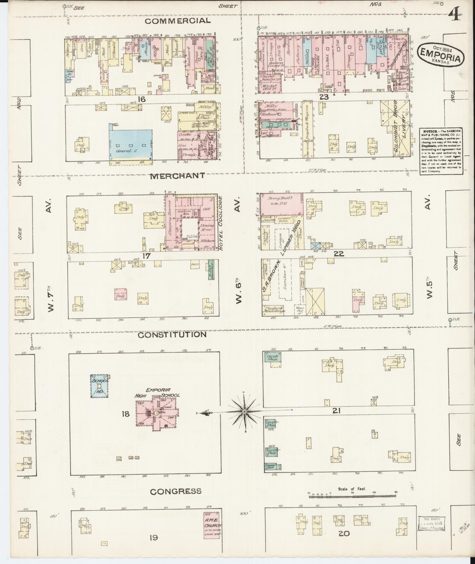Sanborn Fire Insurance Map from Emporia, Lyon County, Kansas (1884), Sheet #0004 - Historic Sanborn Fire Insurance Map Print, vintage old map wall art, antique decor, genealogy gift, Kansas Kansas map