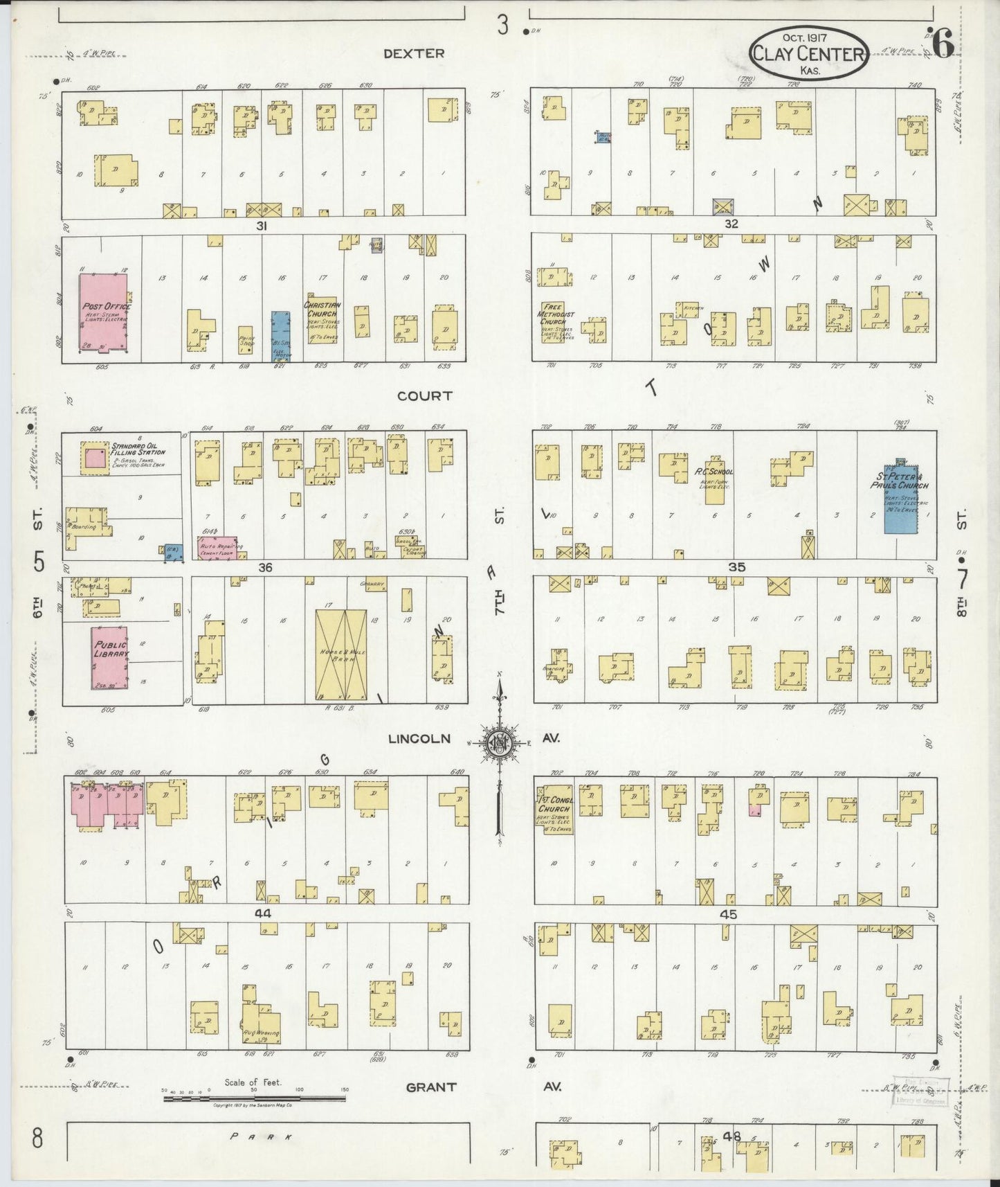 Sanborn Fire Insurance Map from Clay Center, Clay County, Kansas (1917), Sheet #0006 - Complete Map Set gallery image, historic Sanborn map, vintage wall art, Kansas Kansas