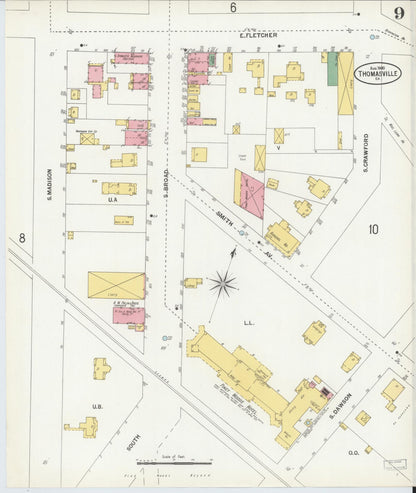 Sanborn Fire Insurance Map from Thomasville, Thomas County, Georgia (1900), Sheet #0009 - Complete Map Set gallery image, historic Sanborn map, vintage wall art, Georgia Georgia