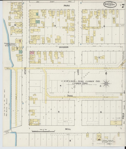 Sanborn Fire Insurance Map from Oscoda, Iosco County, Michigan (1890), Sheet #0007 - Historic Sanborn Fire Insurance Map Print, vintage old map wall art, antique decor, genealogy gift, Michigan Michigan map