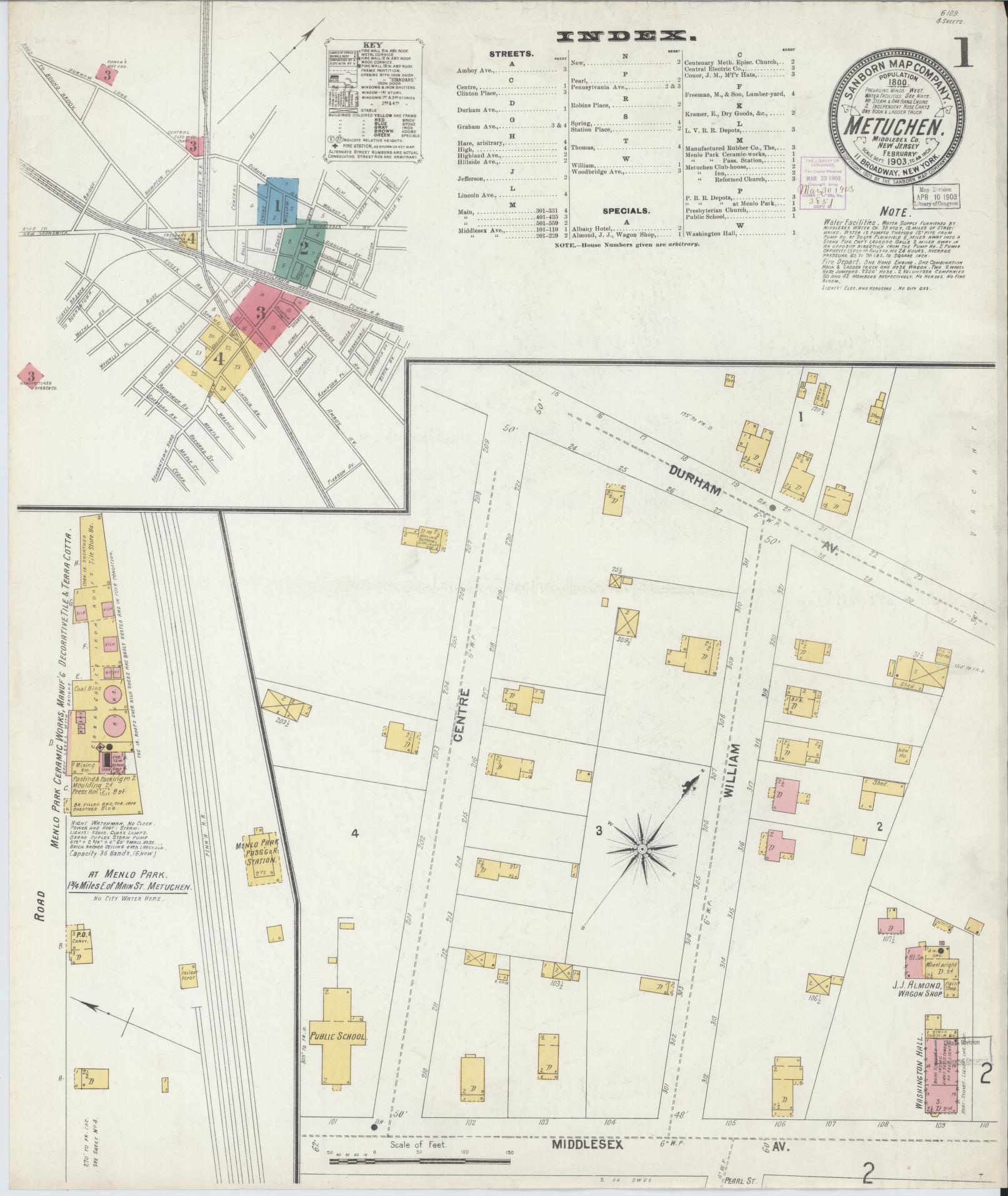 Sanborn Fire Insurance Map from Metuchen, Middlesex County, New Jersey. (1903) – Historic Sanborn Fire Insurance Map Print