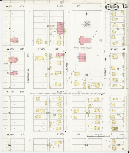 Sanborn Fire Insurance Map from Fort Scott, Bourbon County, Kansas (1893), Sheet #0015 - Complete Map Set gallery image, historic Sanborn map, vintage wall art, Kansas Kansas