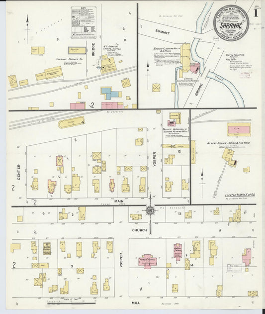 Sanborn Fire Insurance Map from Saranac, Ionia County, Michigan (1911), Sheet #0001 - Historic Sanborn Fire Insurance Map Print, vintage old map wall art, antique decor, genealogy gift, Michigan Michigan map