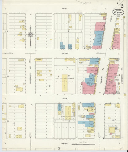 Sanborn Fire Insurance Map from Wewoka, Seminole County, Oklahoma (1913), Sheet #0002 - Complete Map Set gallery image, historic Sanborn map, vintage wall art, Oklahoma Oklahoma