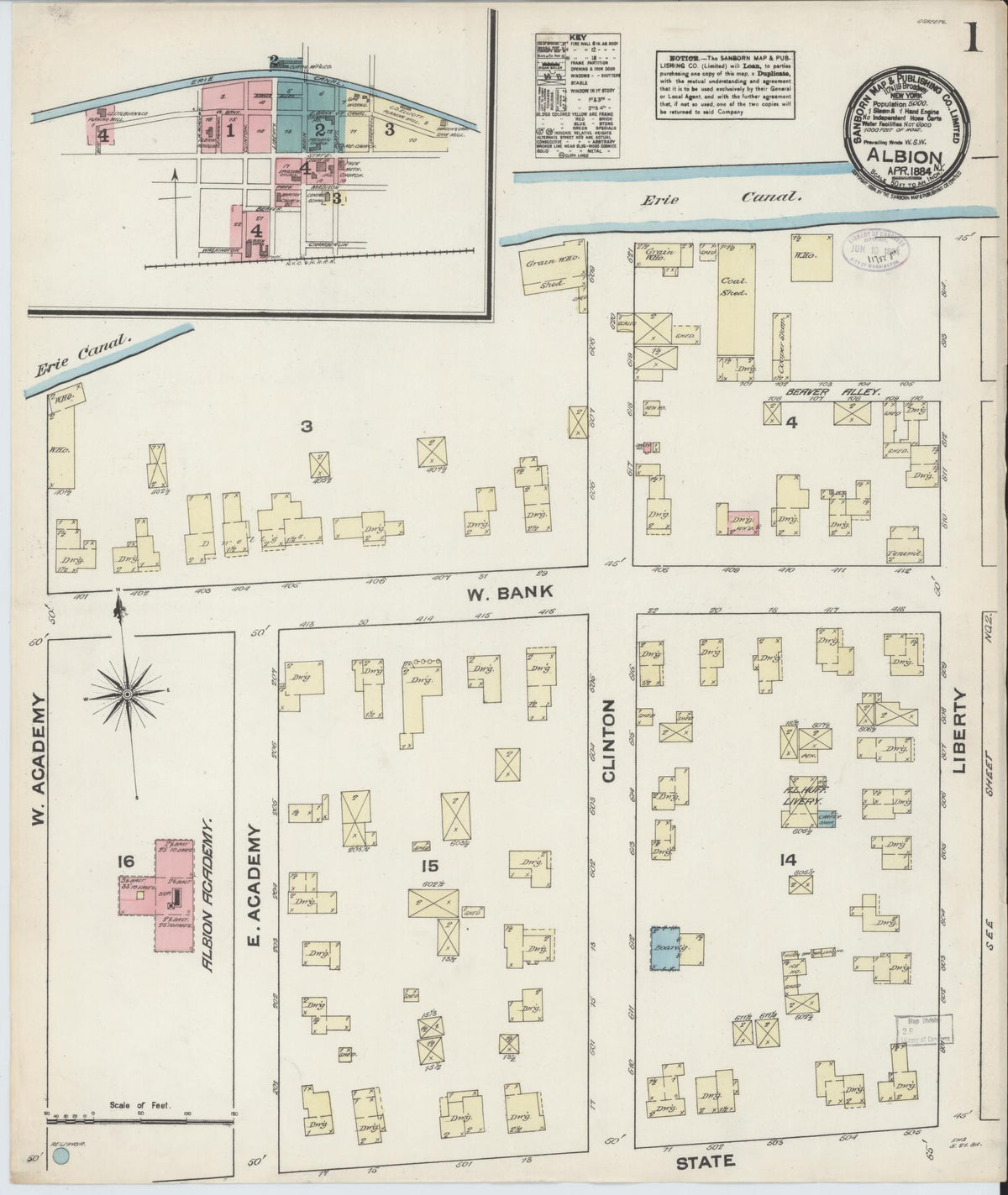 Sanborn Fire Insurance Map from Albion, Orleans County, New York (1884), Sheet #0001 - Complete Map Set gallery image, historic Sanborn map, vintage wall art, New York New York