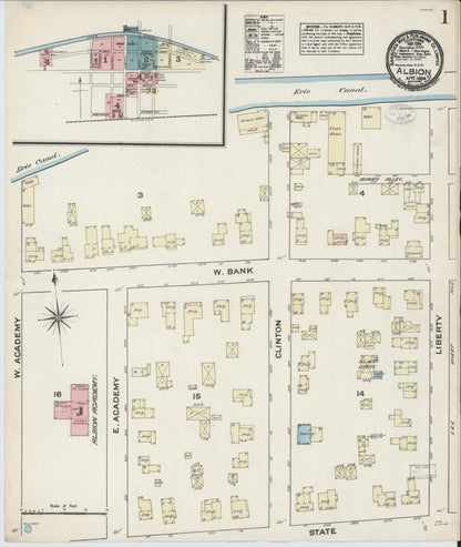 Sanborn Fire Insurance Map from Albion, Orleans County, New York (1884), Sheet #0001 - Complete Map Set gallery image, historic Sanborn map, vintage wall art, New York New York