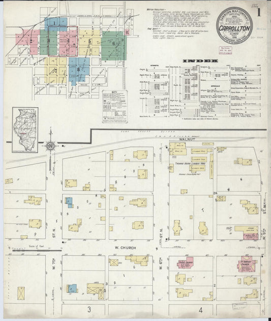 Sanborn Fire Insurance Map from Carrollton, Greene County, Illinois (1914), Sheet #0001 - Complete Map Set gallery image, historic Sanborn map, vintage wall art, Illinois Illinois