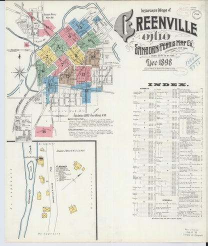 Sanborn Fire Insurance Map from Greenville, Darke County, Ohio (1898), Sheet #0001 - Complete Map Set gallery image, historic Sanborn map, vintage wall art, Ohio Ohio