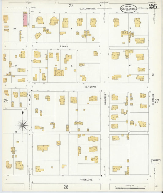 Sanborn Fire Insurance Map from Gainesville, Cooke County, Texas (1908), Sheet #0026 - Historic Sanborn Fire Insurance Map Print, vintage old map wall art, antique decor, genealogy gift, Texas Texas map