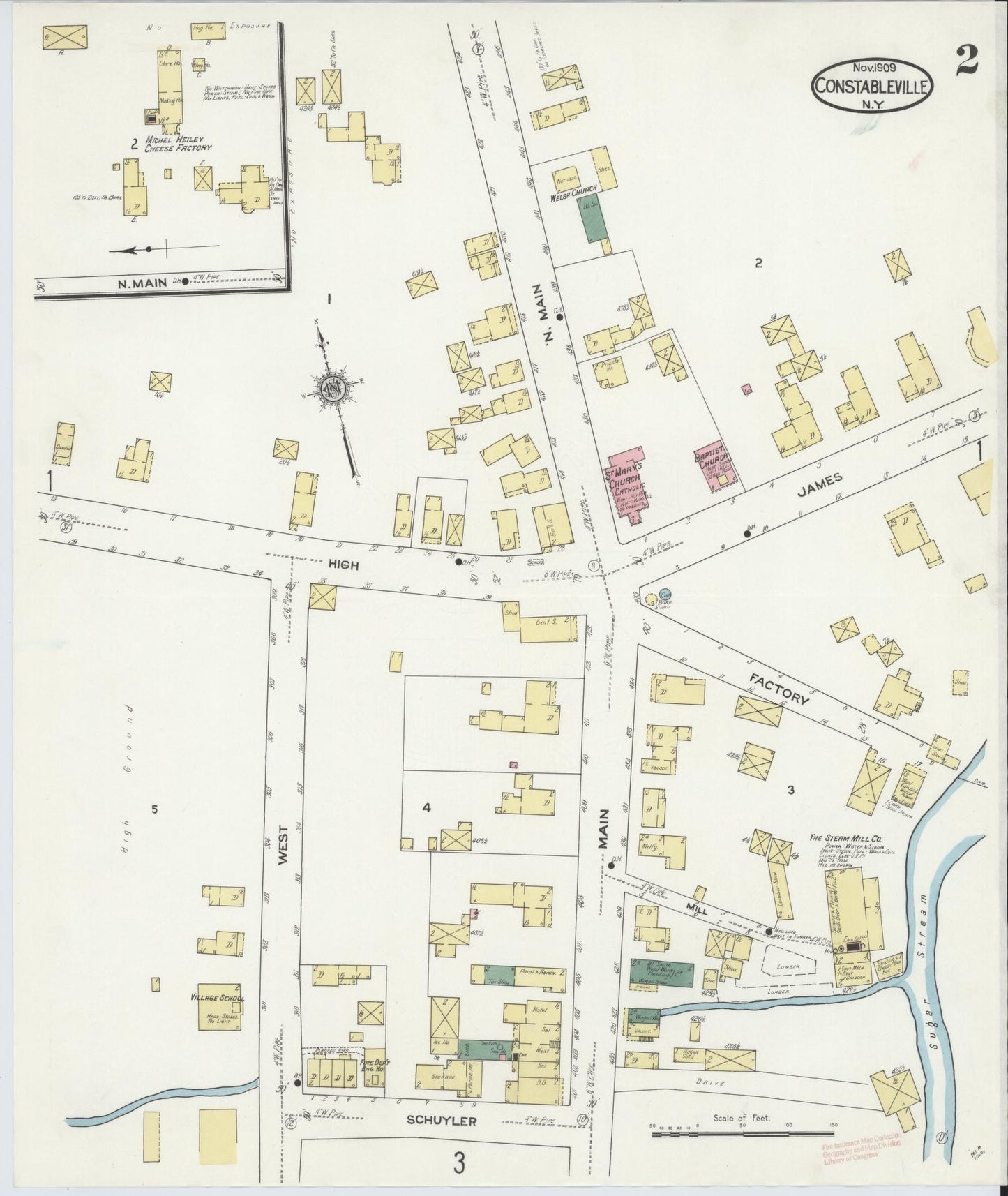 Sanborn Fire Insurance Map from Constableville, Lewis County, New York (1909), Sheet #0002 - Historic Sanborn Fire Insurance Map Print, vintage old map wall art, antique decor, genealogy gift, New York New York map