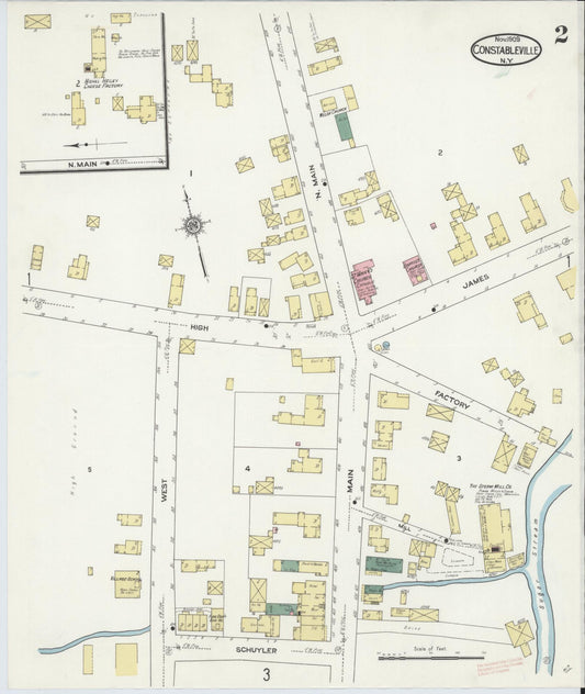 Sanborn Fire Insurance Map from Constableville, Lewis County, New York (1909), Sheet #0002 - Historic Sanborn Fire Insurance Map Print, vintage old map wall art, antique decor, genealogy gift, New York New York map