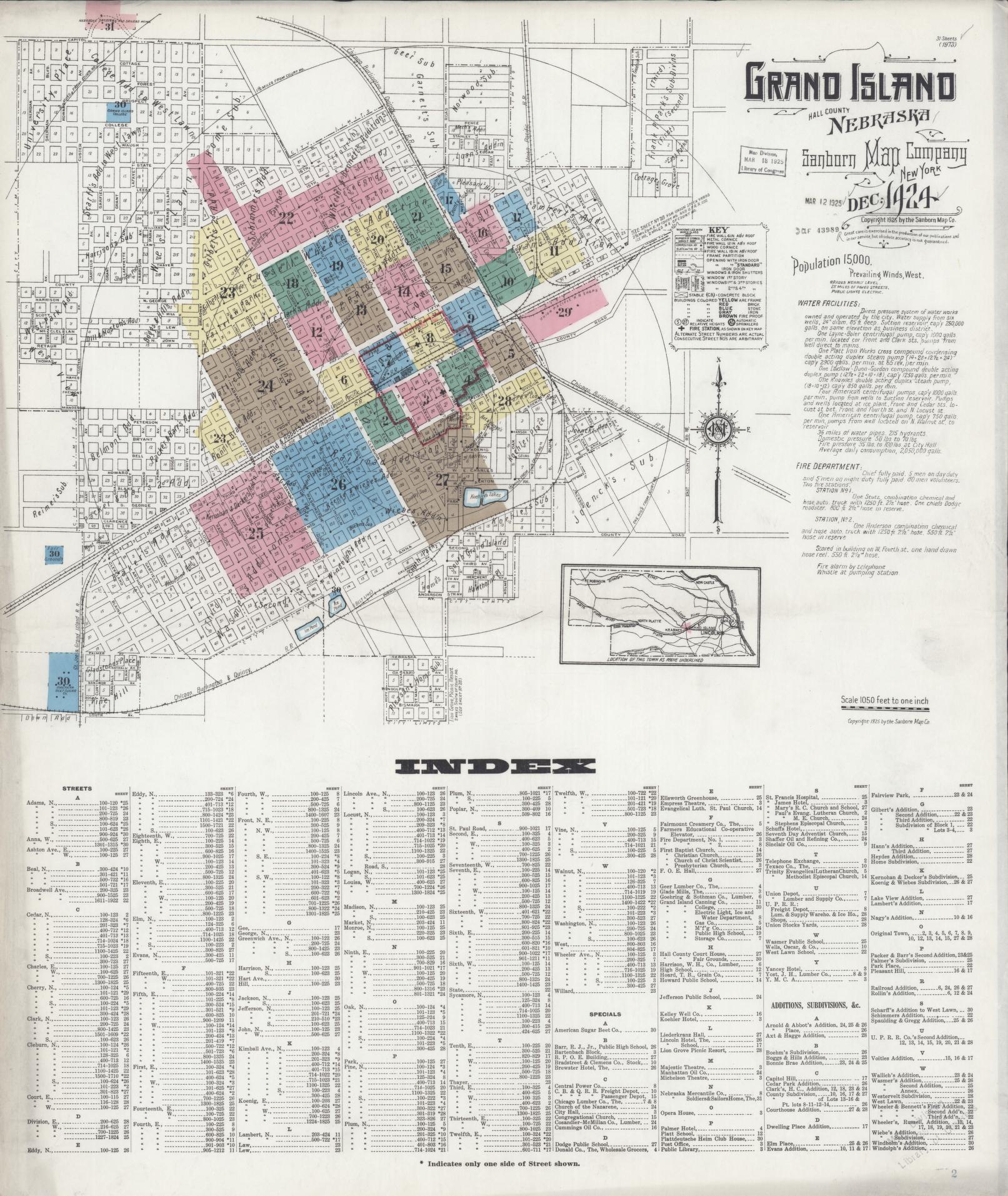 Sanborn Fire Insurance Map from Grand Island, Hall County, Nebraska (1924), Sheet #0001 - Historic Sanborn Fire Insurance Map Print, vintage old map wall art, antique decor, genealogy gift, Nebraska Nebraska map