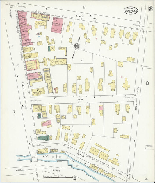 Sanborn Fire Insurance Map from Lowville, Lewis County, New York (1909), Sheet #0008 - Historic Sanborn Fire Insurance Map Print, vintage old map wall art, antique decor, genealogy gift, New York New York map