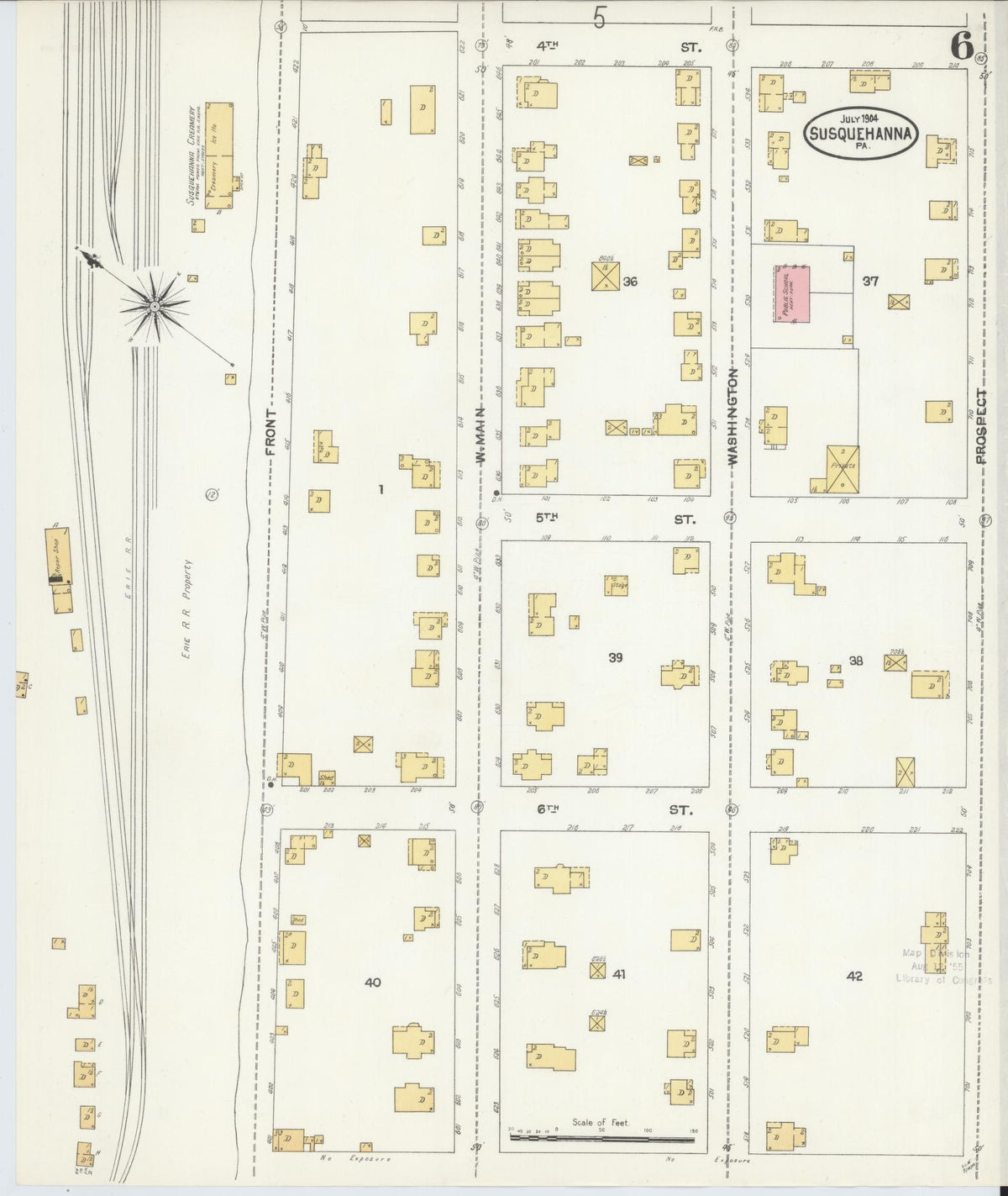 Sanborn Fire Insurance Map from Susquehanna, Susquehanna County, Pennsylvania (1904), Sheet #0006 - Historic Sanborn Fire Insurance Map Print, vintage old map wall art, antique decor, genealogy gift, Pennsylvania Pennsylvania map