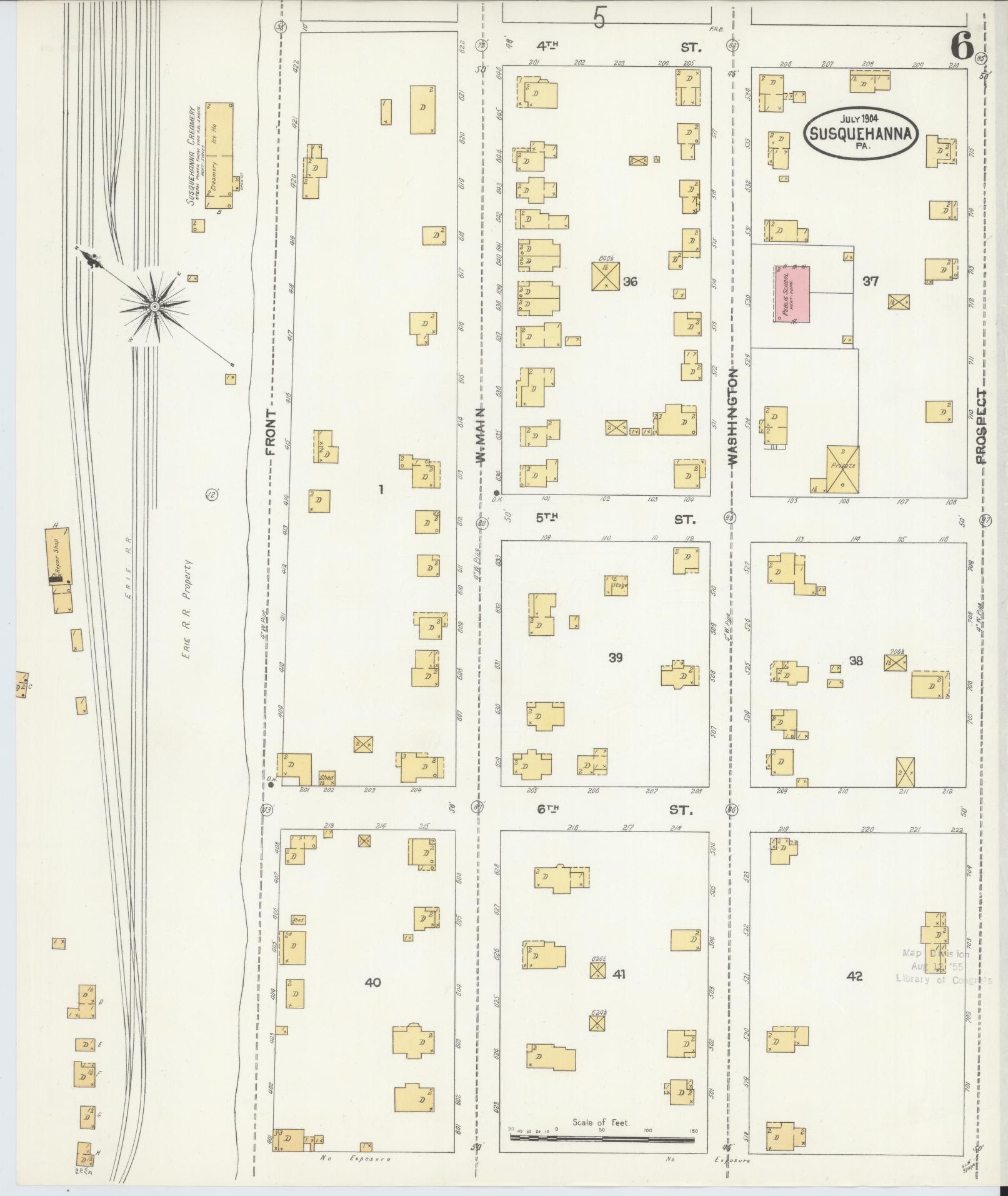 Sanborn Fire Insurance Map from Susquehanna, Susquehanna County, Pennsylvania (1904), Sheet #0006 - Historic Sanborn Fire Insurance Map Print, vintage old map wall art, antique decor, genealogy gift, Pennsylvania Pennsylvania map