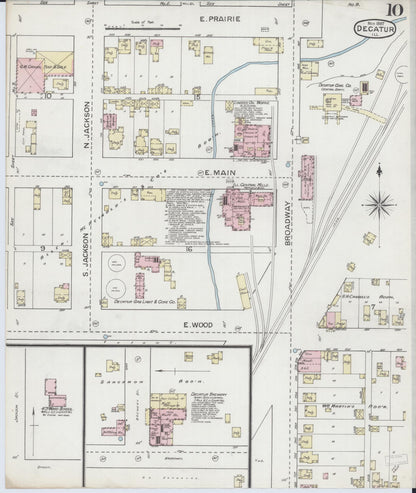 Sanborn Fire Insurance Map from Decatur, Macon County, Illinois (1887), Sheet #0010 - Historic Sanborn Fire Insurance Map Print, vintage old map wall art, antique decor, genealogy gift, Illinois Illinois map