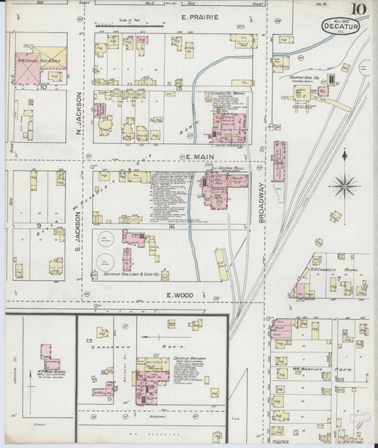 Sanborn Fire Insurance Map from Decatur, Macon County, Illinois (1887), Sheet #0010 - Historic Sanborn Fire Insurance Map Print, vintage old map wall art, antique decor, genealogy gift, Illinois Illinois map