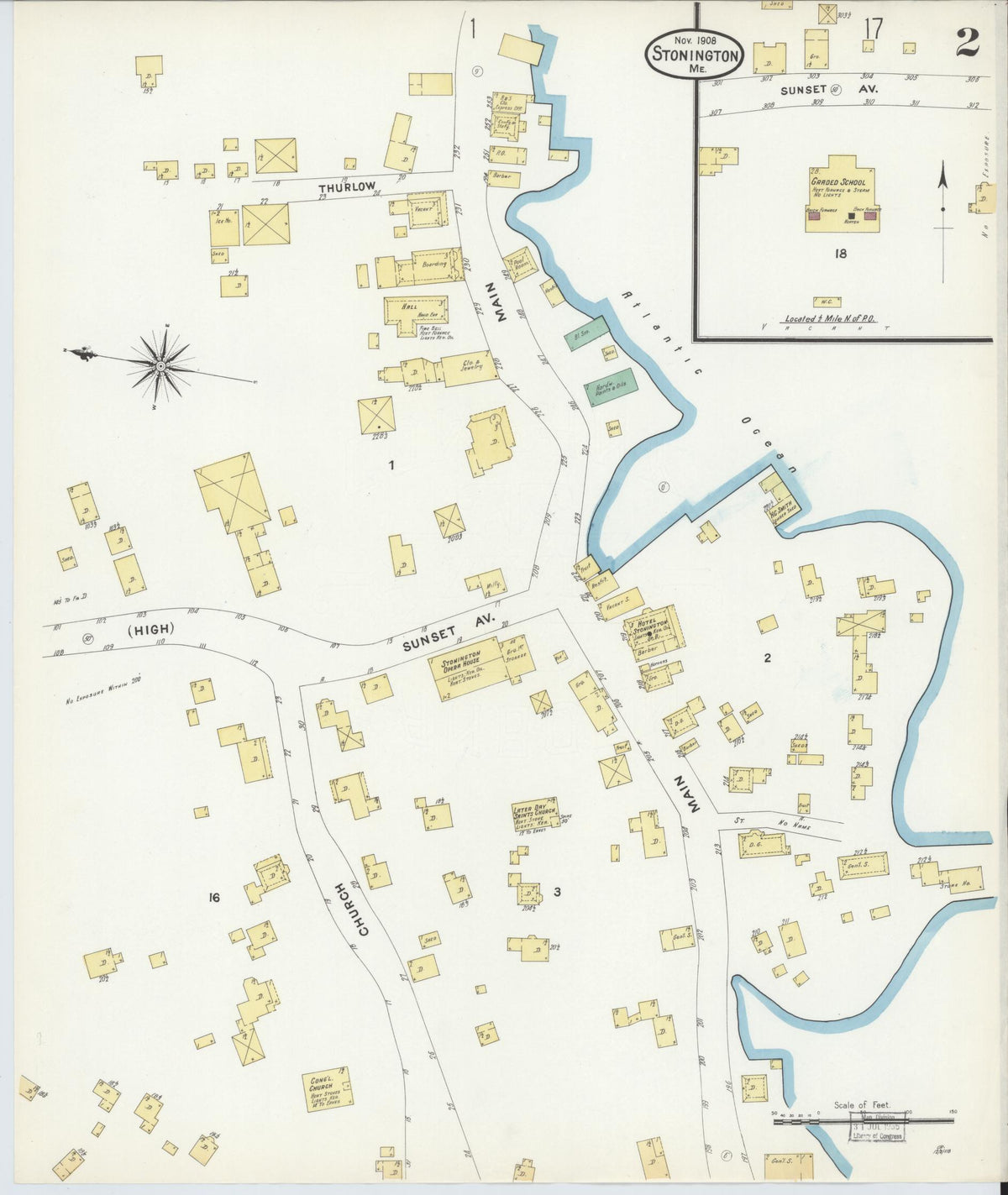 Sanborn Fire Insurance Map from Stonington, Hancock County, Maine (1908), Sheet #0002 - Complete Map Set gallery image, historic Sanborn map, vintage wall art, Maine Maine