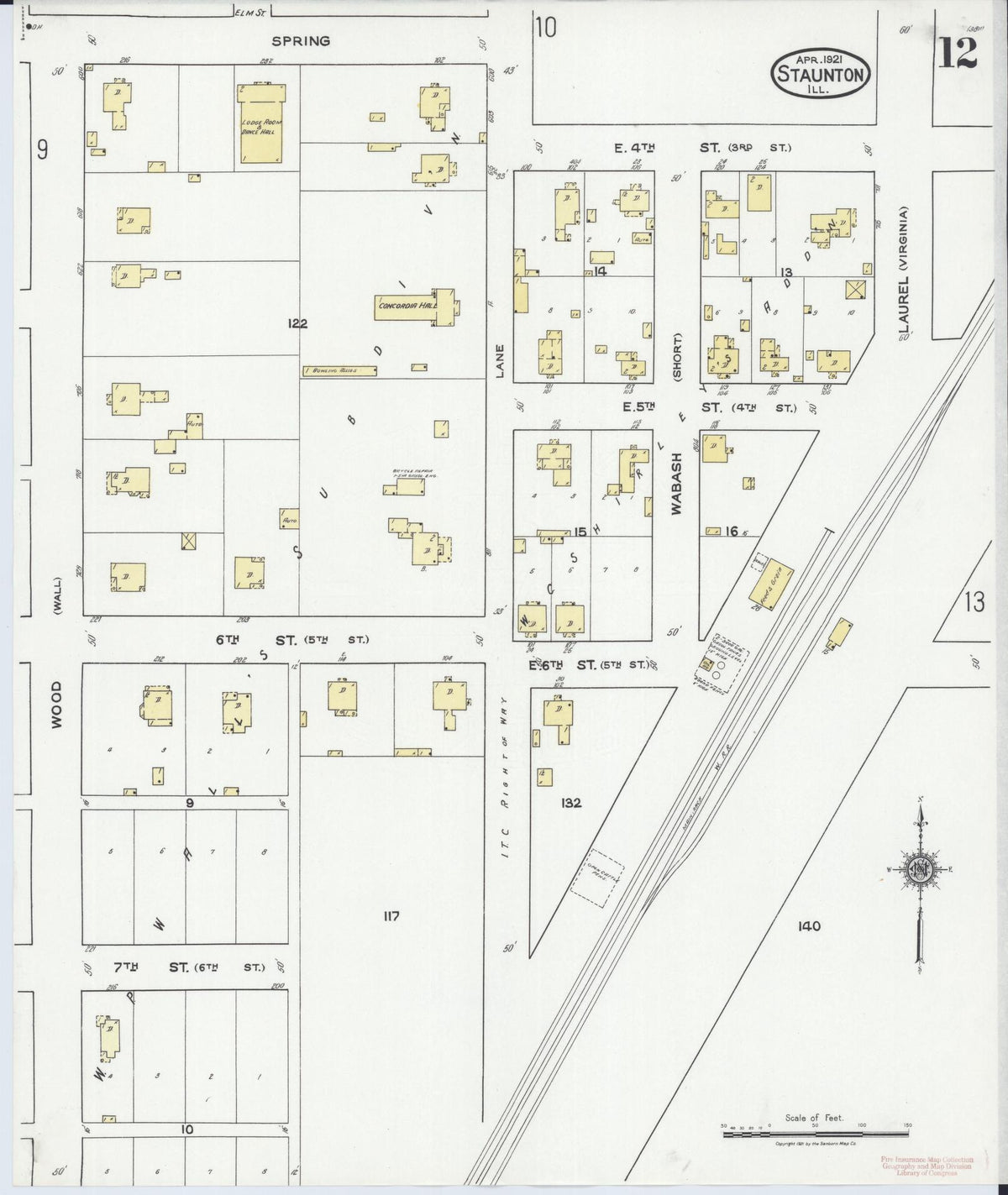 Sanborn Fire Insurance Map from Staunton, Macoupin County, Illinois (1921), Sheet #0012 - Historic Sanborn Fire Insurance Map Print, vintage old map wall art, antique decor, genealogy gift, Illinois Illinois map