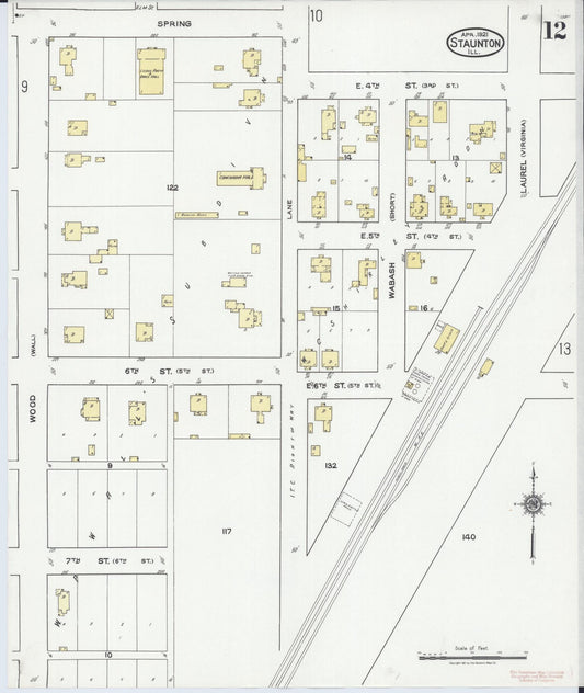 Sanborn Fire Insurance Map from Staunton, Macoupin County, Illinois (1921), Sheet #0012 - Historic Sanborn Fire Insurance Map Print, vintage old map wall art, antique decor, genealogy gift, Illinois Illinois map