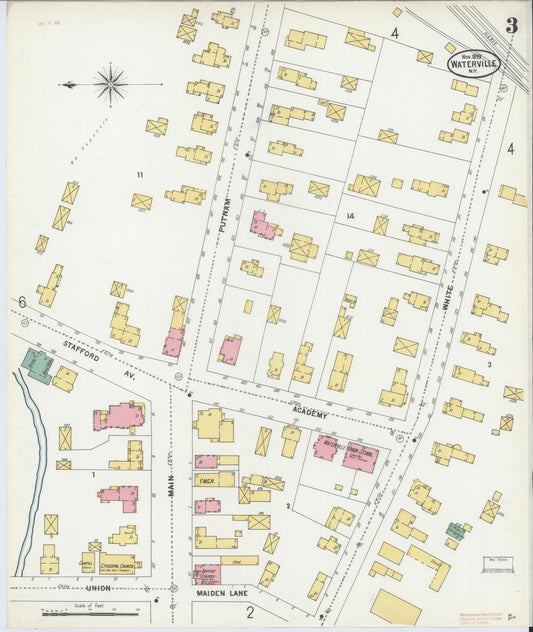 Sanborn Fire Insurance Map from Waterville, Oneida County, New York (1899), Sheet #0003 - Historic Sanborn Fire Insurance Map Print, vintage old map wall art, antique decor, genealogy gift, New York New York map