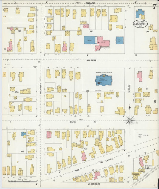 Sanborn Fire Insurance Map from Lockport, Niagara County, New York (1903), Sheet #0007 - Historic Sanborn Fire Insurance Map Print, vintage old map wall art, antique decor, genealogy gift, New York New York map