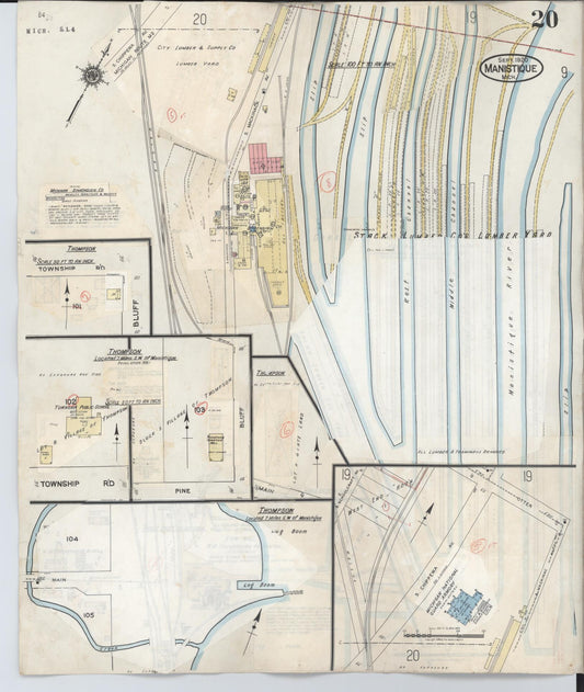 Sanborn Fire Insurance Map from Manistique, Schoolcraft County, Michigan (1950), Sheet #0020 - Historic Sanborn Fire Insurance Map Print, vintage old map wall art, antique decor, genealogy gift, Michigan Michigan map