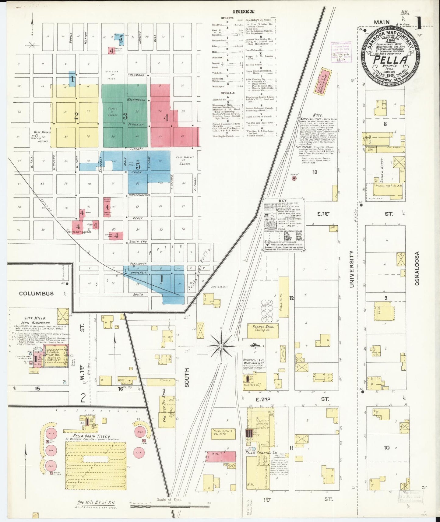 Sanborn Fire Insurance Map from Pella, Marion County, Iowa (1906), Sheet #0001 - Historic Sanborn Fire Insurance Map Print