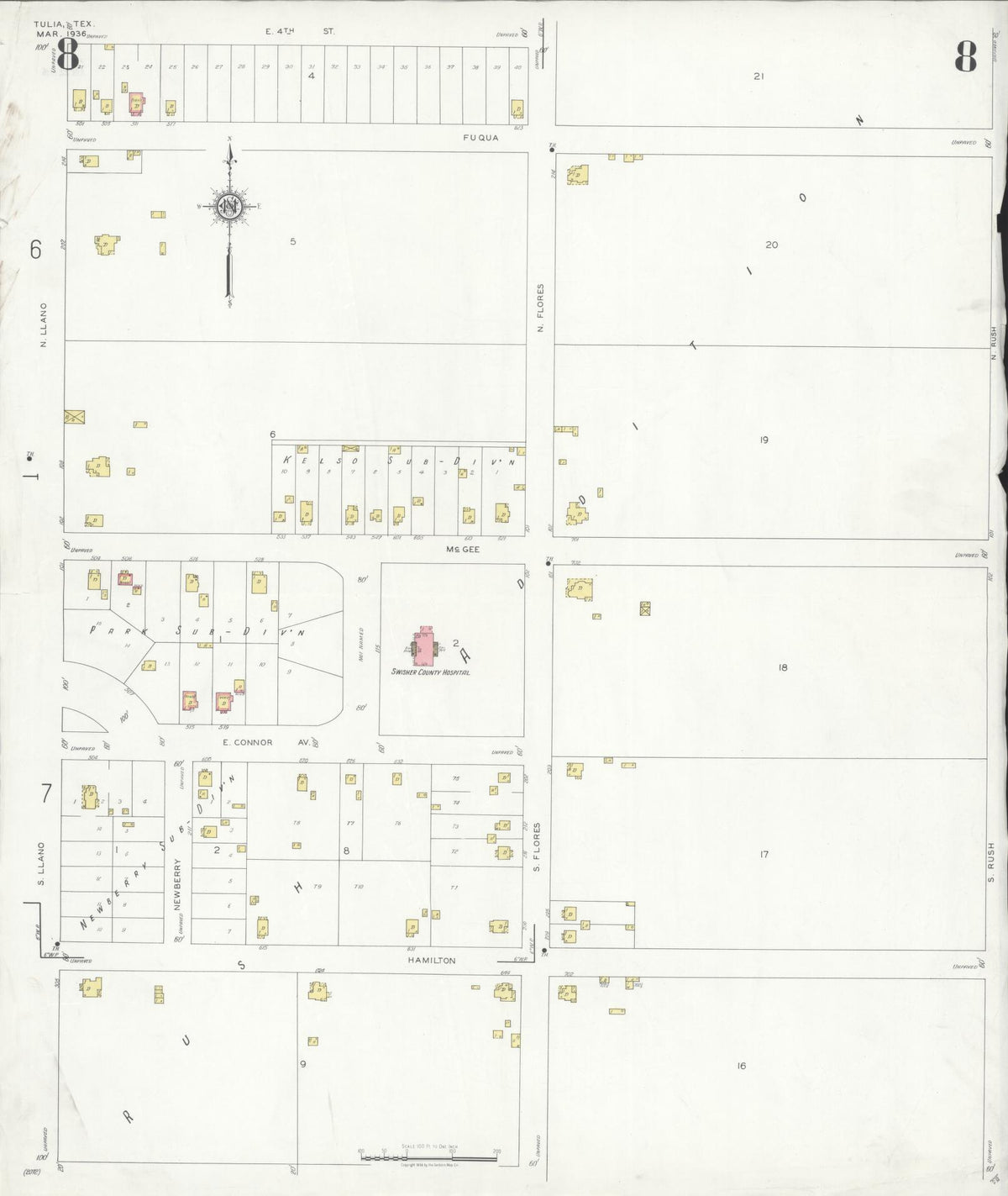 Sanborn Fire Insurance Map from Tulia, Swisher County, Texas (1936), Sheet #0008 - Complete Map Set gallery image, historic Sanborn map, vintage wall art, Texas Texas