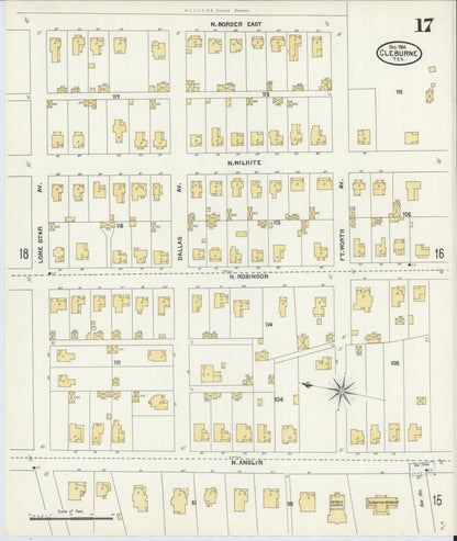 Sanborn Fire Insurance Map from Cleburne, Johnson County, Texas (1904), Sheet #0017 - Historic Sanborn Fire Insurance Map Print, vintage old map wall art, antique decor, genealogy gift, Texas Texas map