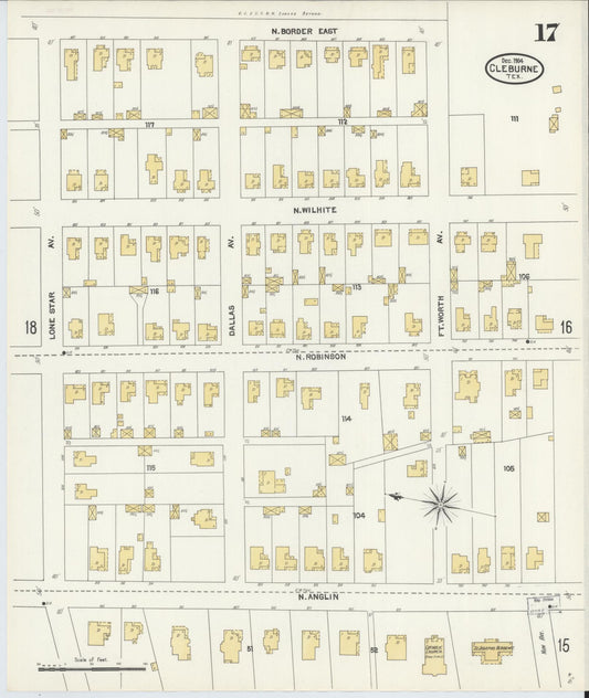 Sanborn Fire Insurance Map from Cleburne, Johnson County, Texas (1904), Sheet #0017 - Historic Sanborn Fire Insurance Map Print, vintage old map wall art, antique decor, genealogy gift, Texas Texas map