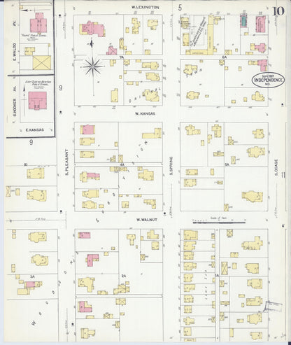 Sanborn Fire Insurance Map from Independence, Jackson County, Missouri (1907), Sheet #0010 - Complete Map Set gallery image, historic Sanborn map, vintage wall art, Missouri Missouri