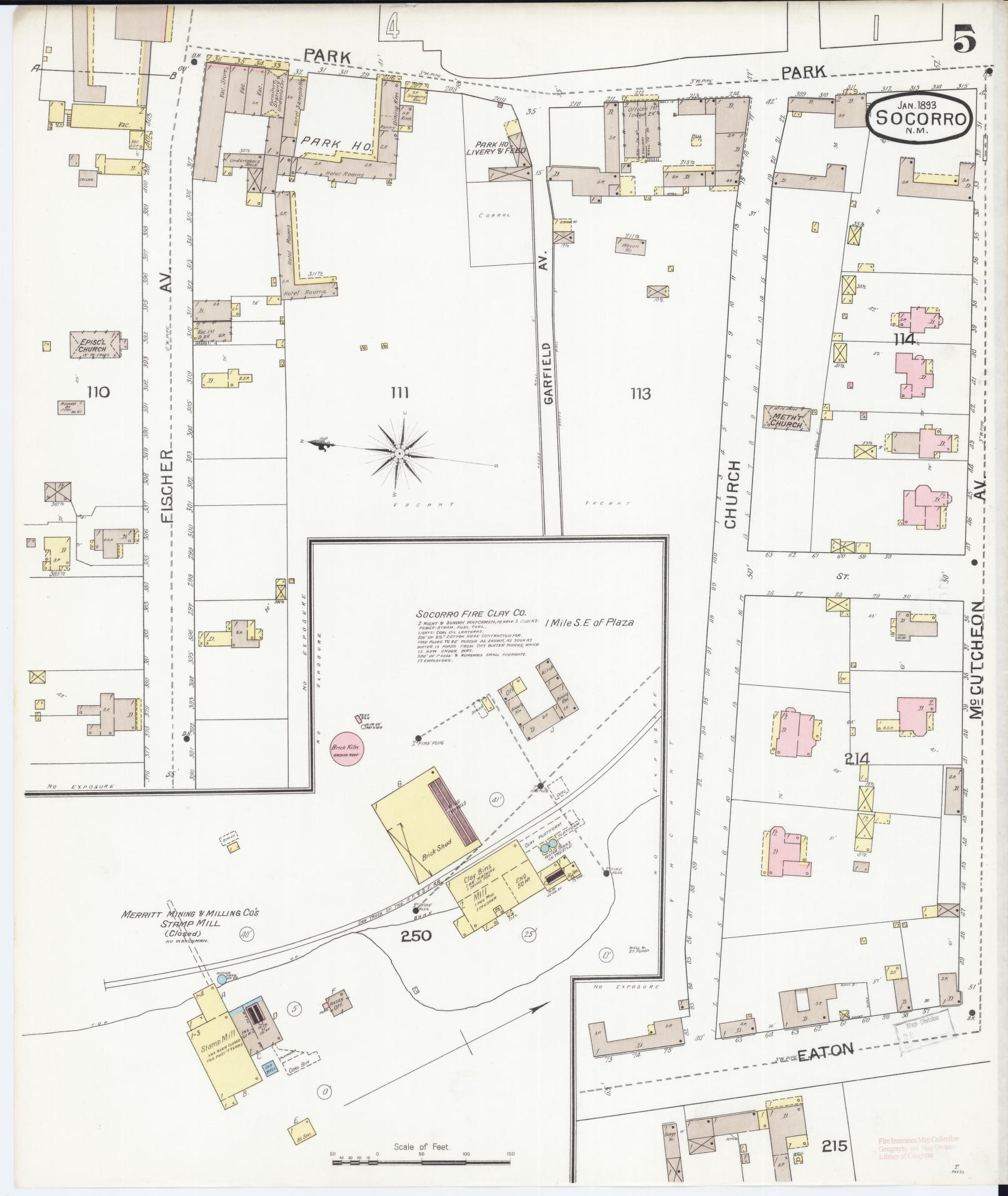 Sanborn Fire Insurance Map from Socorro, Socorro County, New Mexico (1893), Sheet #0005 - Complete Map Set gallery image, historic Sanborn map, vintage wall art, New Mexico New Mexico