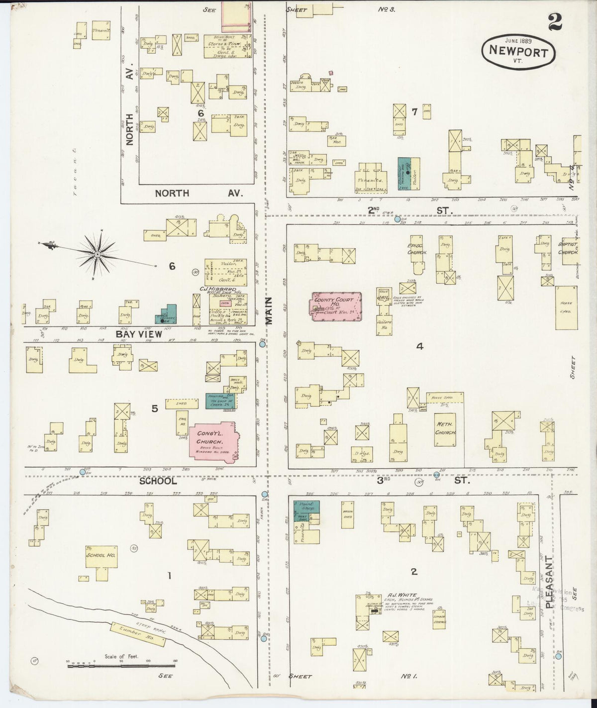 Sanborn Fire Insurance Map from Newport, Orleans County, Vermont (1889), Sheet #0002 - Complete Map Set gallery image, historic Sanborn map, vintage wall art, Vermont Vermont