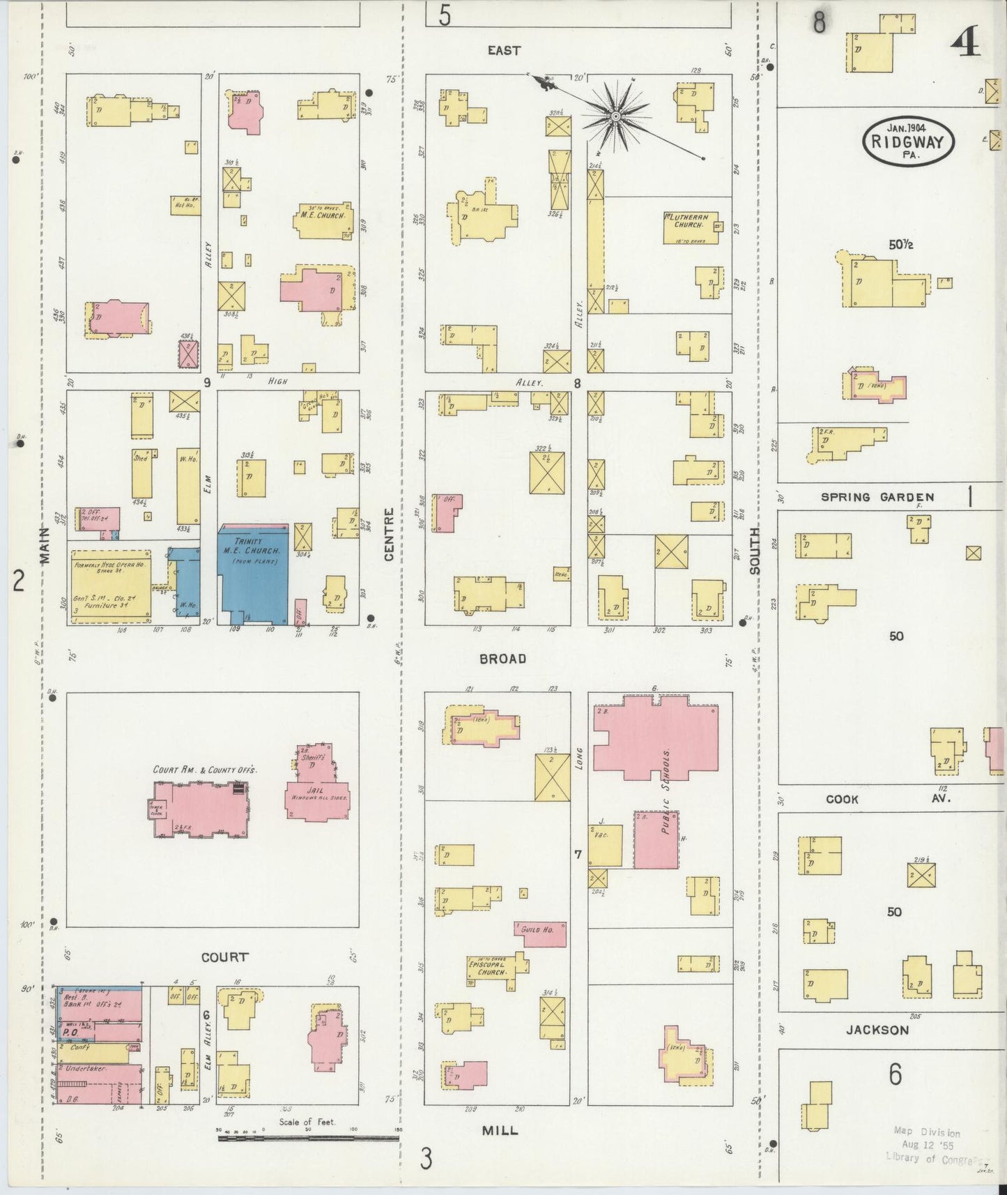 Sanborn Fire Insurance Map from Ridgway, Elk County, Pennsylvania (1904), Sheet #0004 - Historic Sanborn Fire Insurance Map Print, vintage old map wall art, antique decor, genealogy gift, Pennsylvania Pennsylvania map