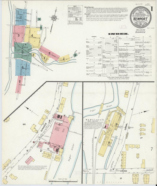 Sanborn Fire Insurance Map from Newport, Sullivan County, New Hampshire (1912), Sheet #0001 - Complete Map Set gallery image, historic Sanborn map, vintage wall art, New Hampshire New Hampshire