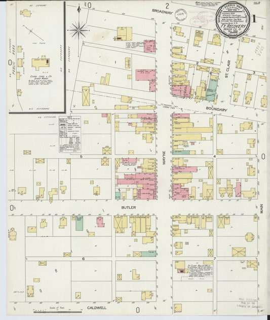 Sanborn Fire Insurance Map from Fort Recovery, Mercer County, Ohio (1898), Sheet #0001 - Historic Sanborn Fire Insurance Map Print, vintage old map wall art, antique decor, genealogy gift, Ohio Ohio map