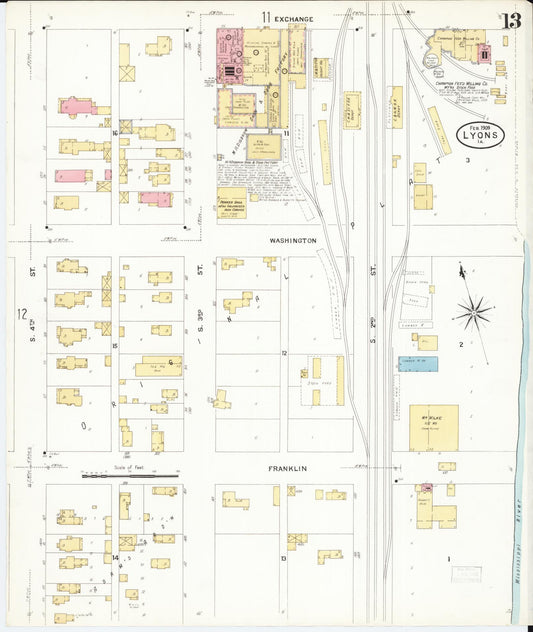 Sanborn Fire Insurance Map from Lyons, Clinton County, Iowa (1909), Sheet #0013 - Historic Sanborn Fire Insurance Map Print, vintage old map wall art