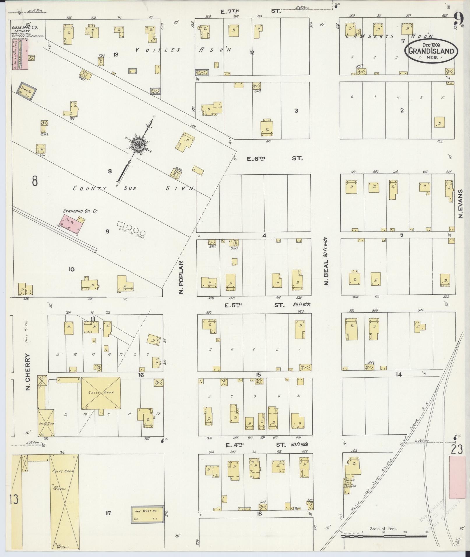 Sanborn Fire Insurance Map from Grand Island, Hall County, Nebraska (1909), Sheet #0009 - Complete Map Set gallery image, historic Sanborn map, vintage wall art, Nebraska Nebraska