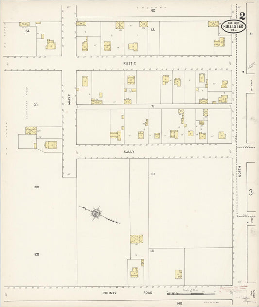 Sanborn Fire Insurance Map from Hollister, San Benito County, California (1910), Sheet #0002 - Historic Sanborn Fire Insurance Map Print, vintage old map wall art, antique decor, genealogy gift, California California map